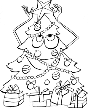 Christmas tree dresses up the star itself coloring page